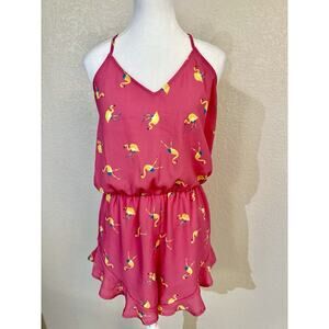 Buddy Love Sz Medium Maria Pink Flamingo Spaghetti Strap Romper One Piece V-neck